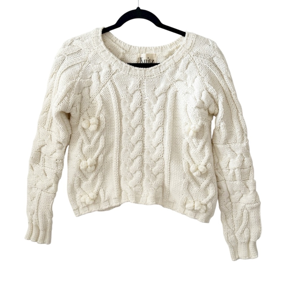 For Love & Lemons Cream Pompom Knitz Sweater Size Small